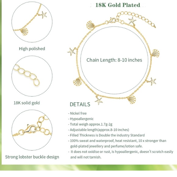 18k Stainless Steel Handcrafted Sea Shell & Starfish Anklet – Boho Beach Jewelry - Picture 6 of 6